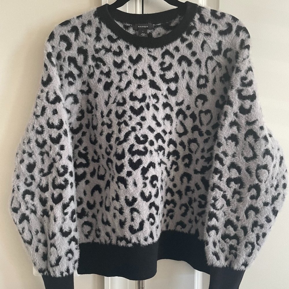Nordstrom Halogen Animal Leopard Print Long Sleeve Black & Gray Sweater - SZ L